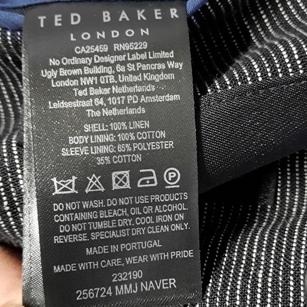 Ted Baker Sport Coat Mens Size 5(XL) Black Stripe 100% Linen Suit Blazer Jacket - Picture 10 of 14